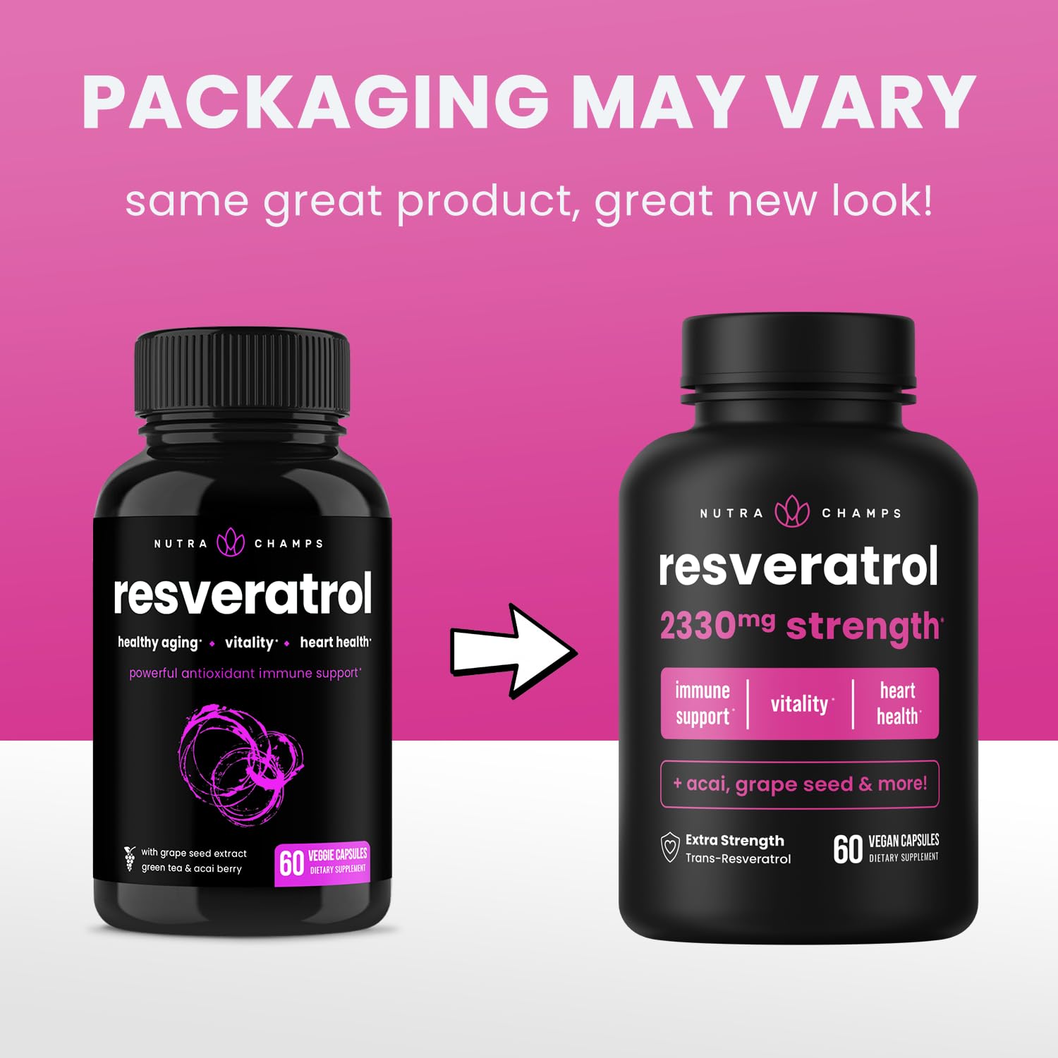 NutraChamps Resveratrol GMP-certified facility badge signals quality.
