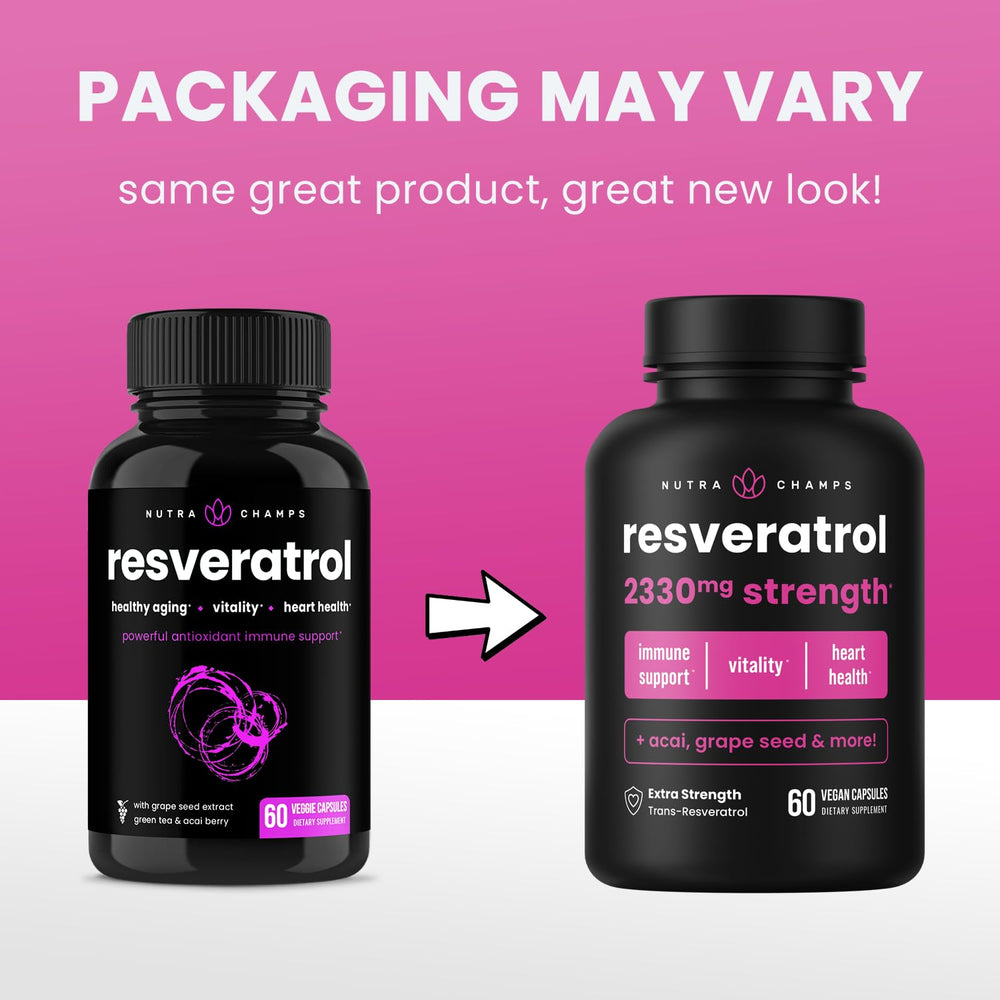 NutraChamps Resveratrol GMP-certified facility badge signals quality.