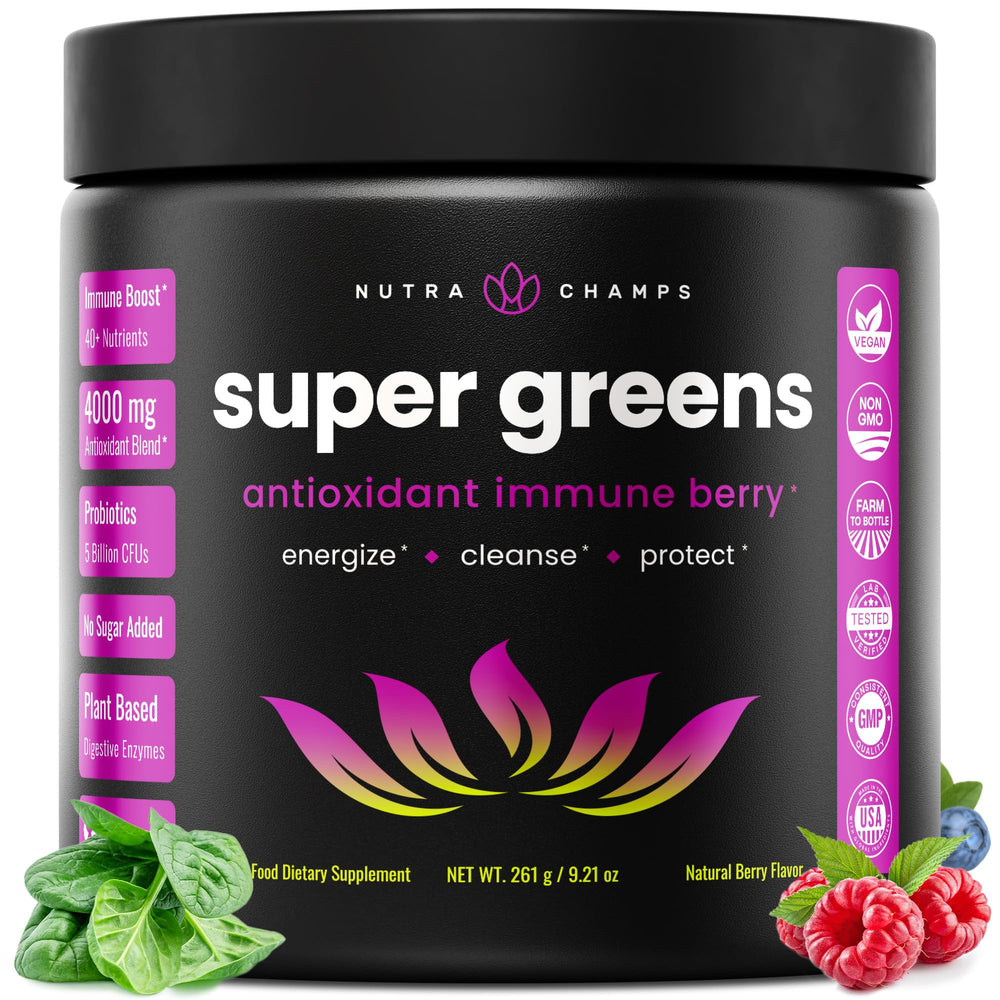 NutraChamps Super Greens bottle ready for a quick daily greens boost.