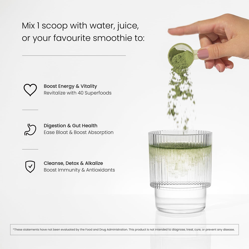NutraChamps Super Greens powder shaker captures a busy morning routine with easy blending.