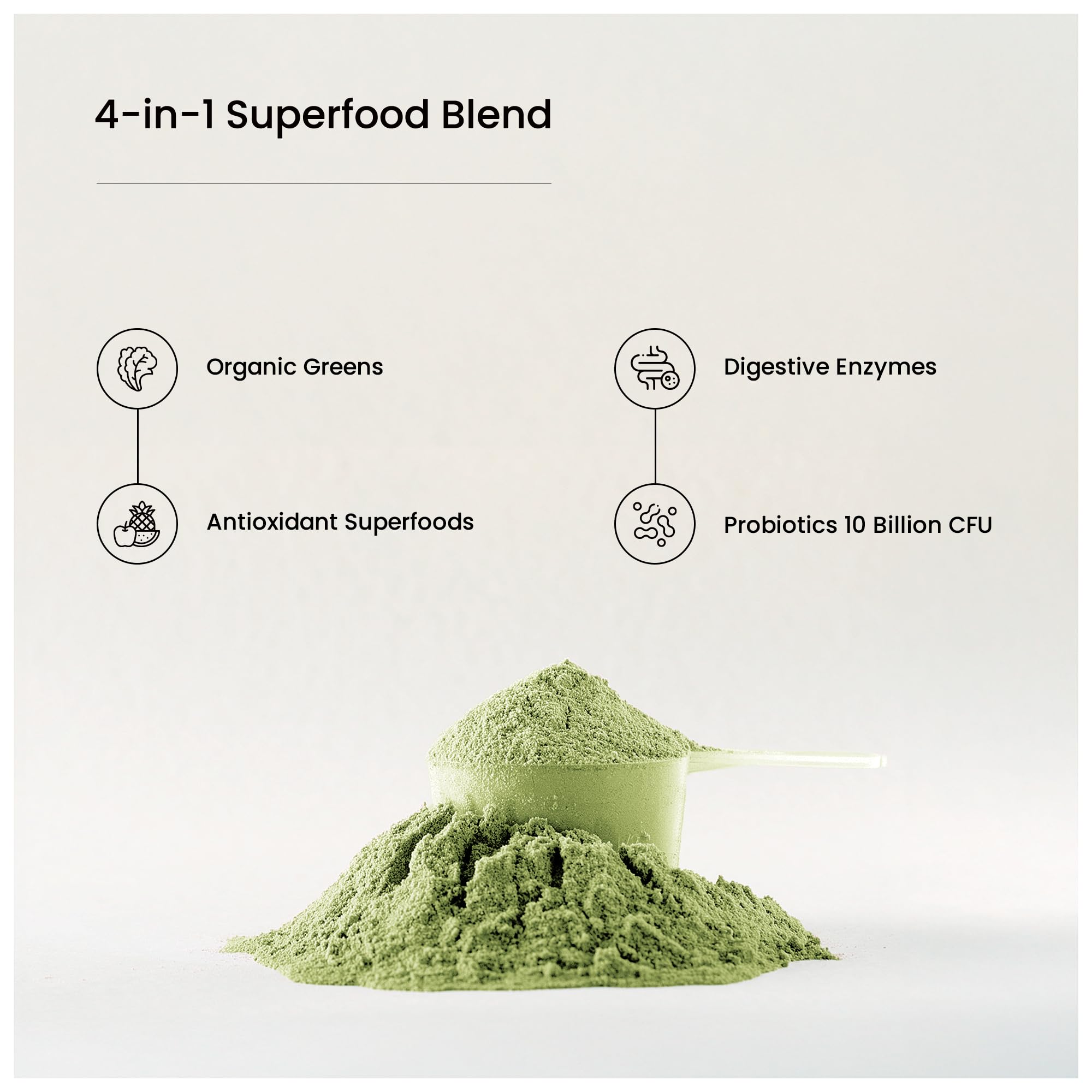 NutraChamps Super Greens tub closeup hints vibrant ingredients and premium quality.