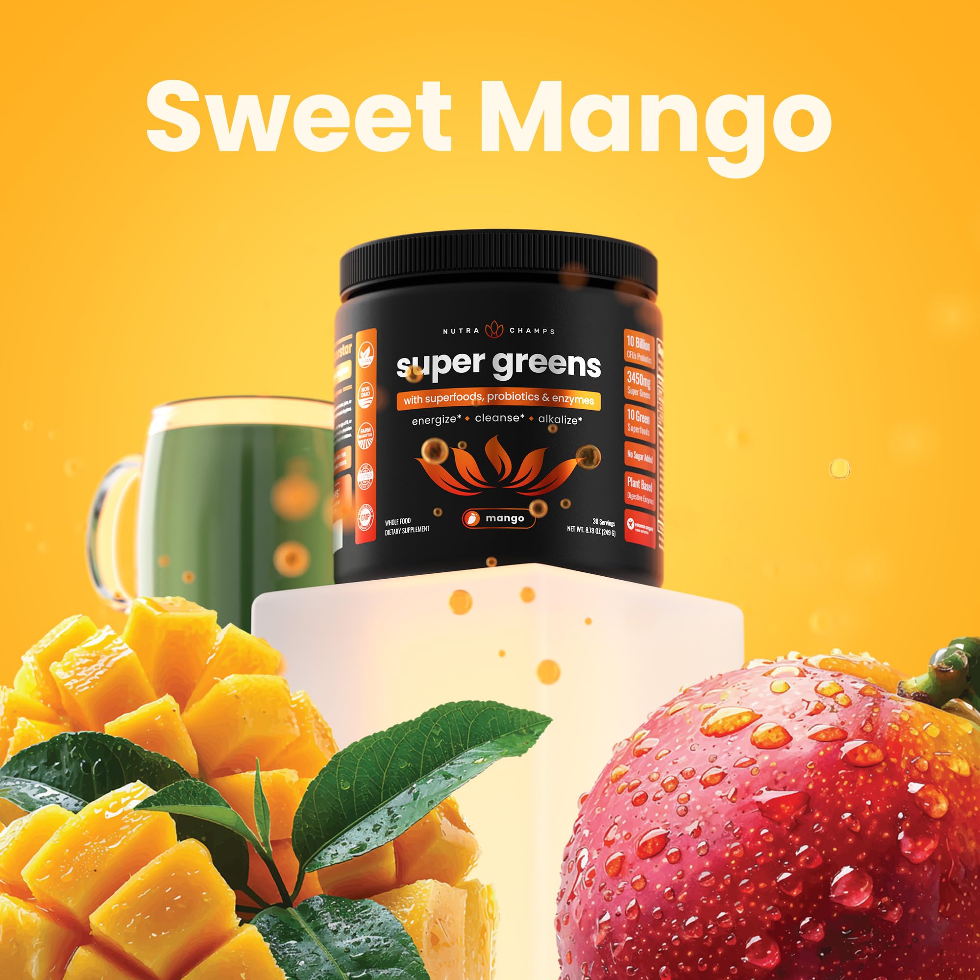 NutraChamps Super Greens scoop for quick, mess-free daily greens.