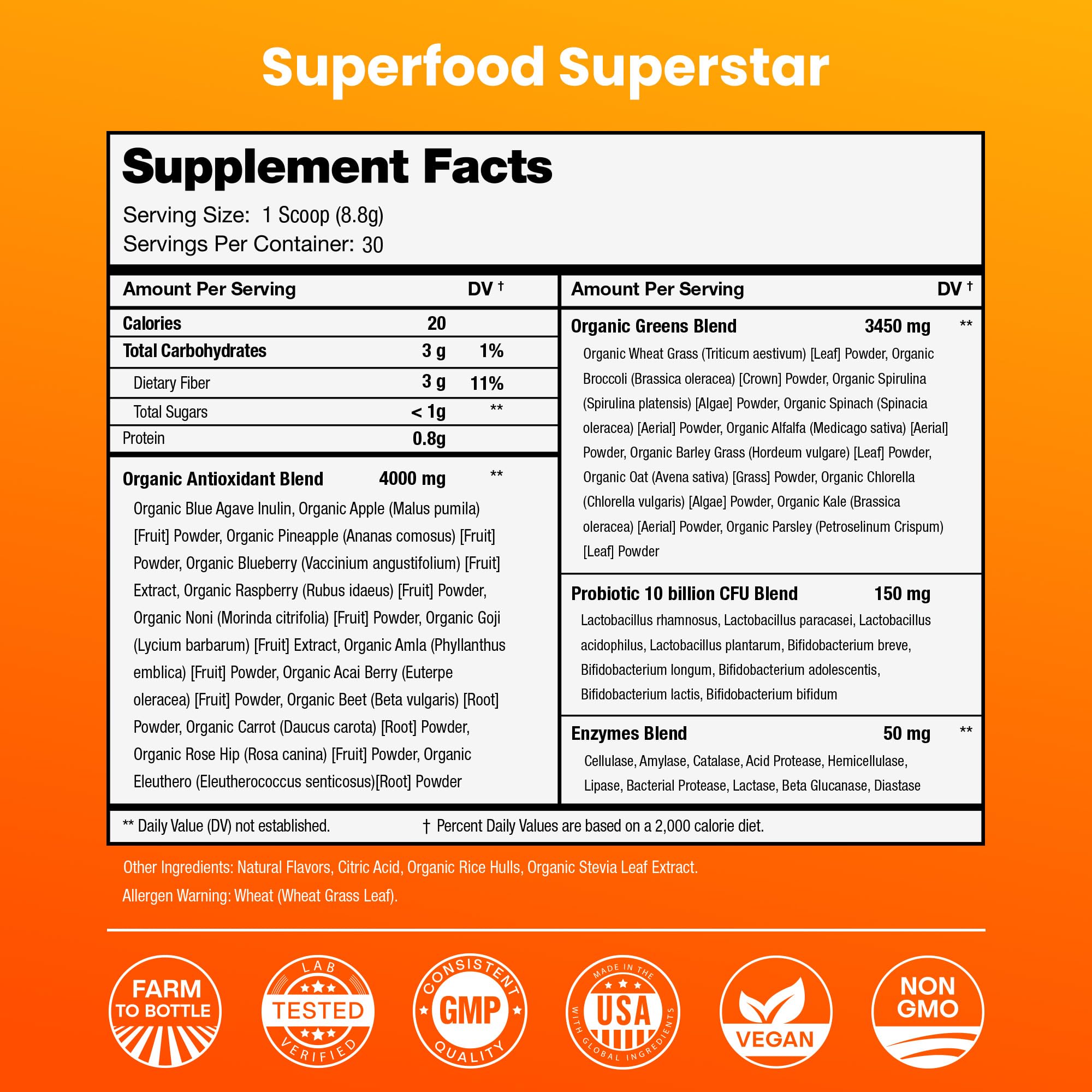 NutraChamps Super Greens tropical mango flavor promises refreshing taste.