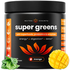 NutraChamps Super Greens tub front for convenient daily antioxidant support.