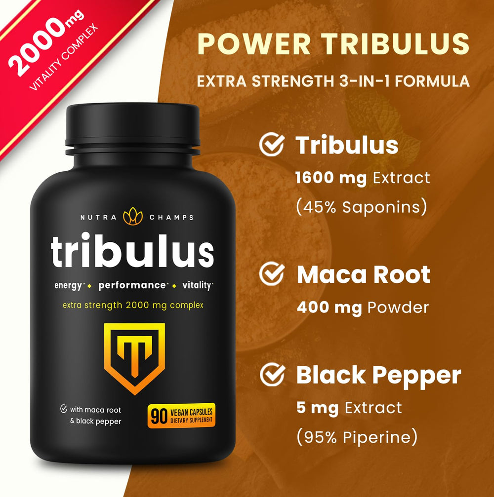 NutraChamps Tribulus Terrestris label close-up highlighting premium blend.