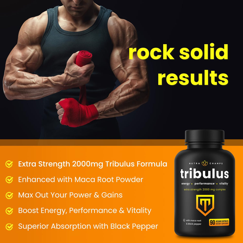 NutraChamps Tribulus Terrestris with Maca Root blend boosts vitality and performance.