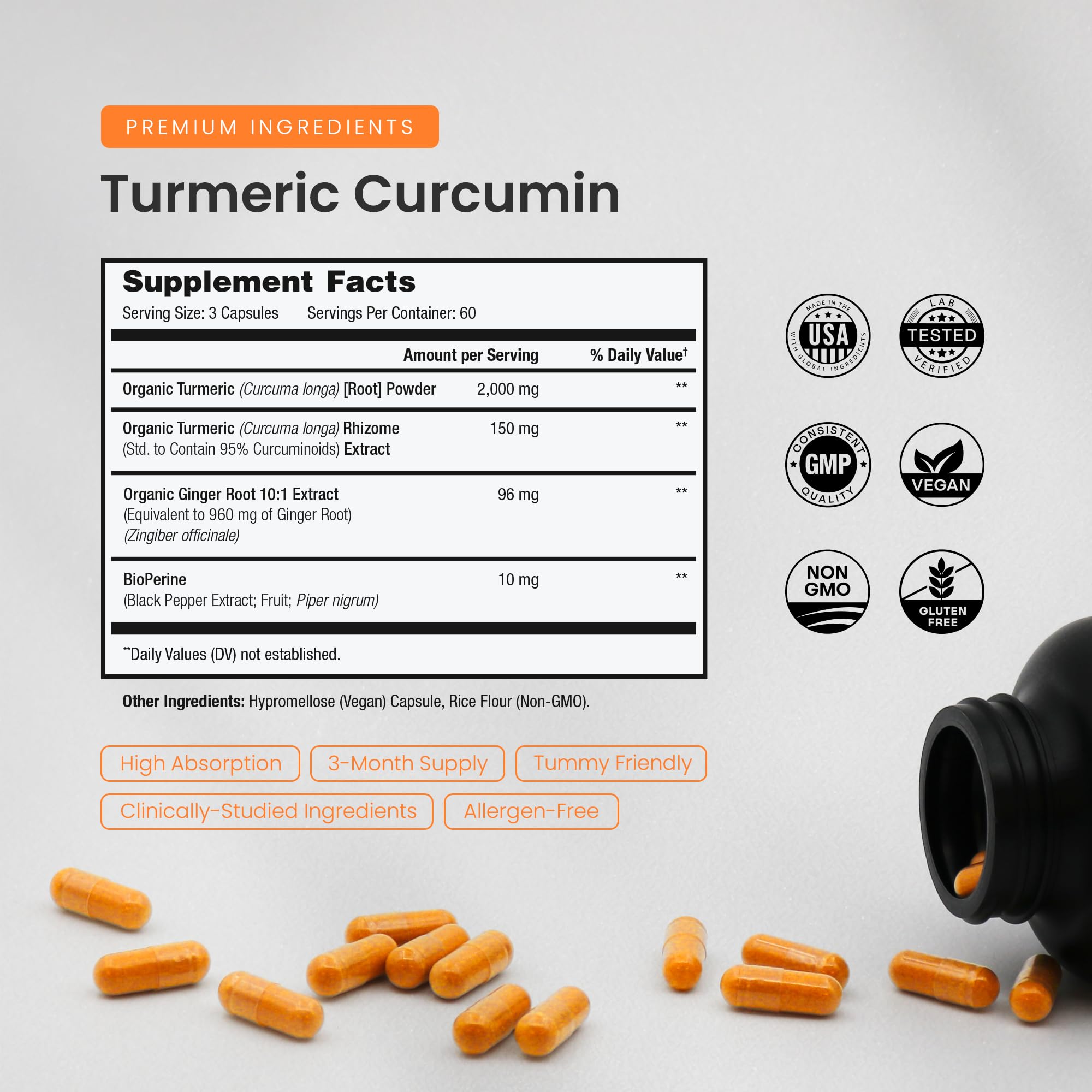 NutraChamps turmeric capsules with ginger extract for balanced daily support.
