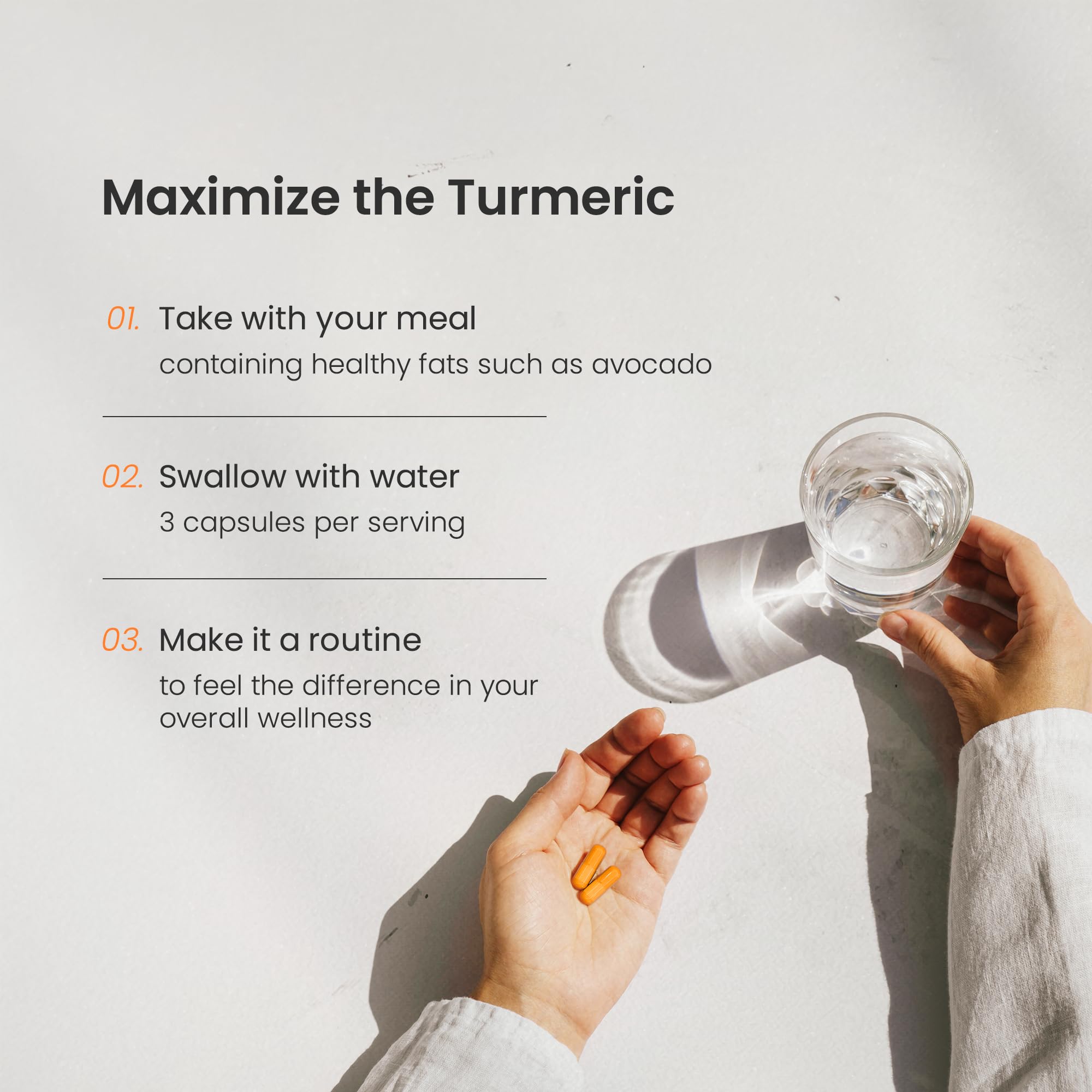 Vegan-friendly NutraChamps turmeric formula free from GMOs and gluten.