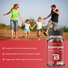 NutraChamps Vitamin B Complex Gummies bottle open reveals easy-to-dose gummies.