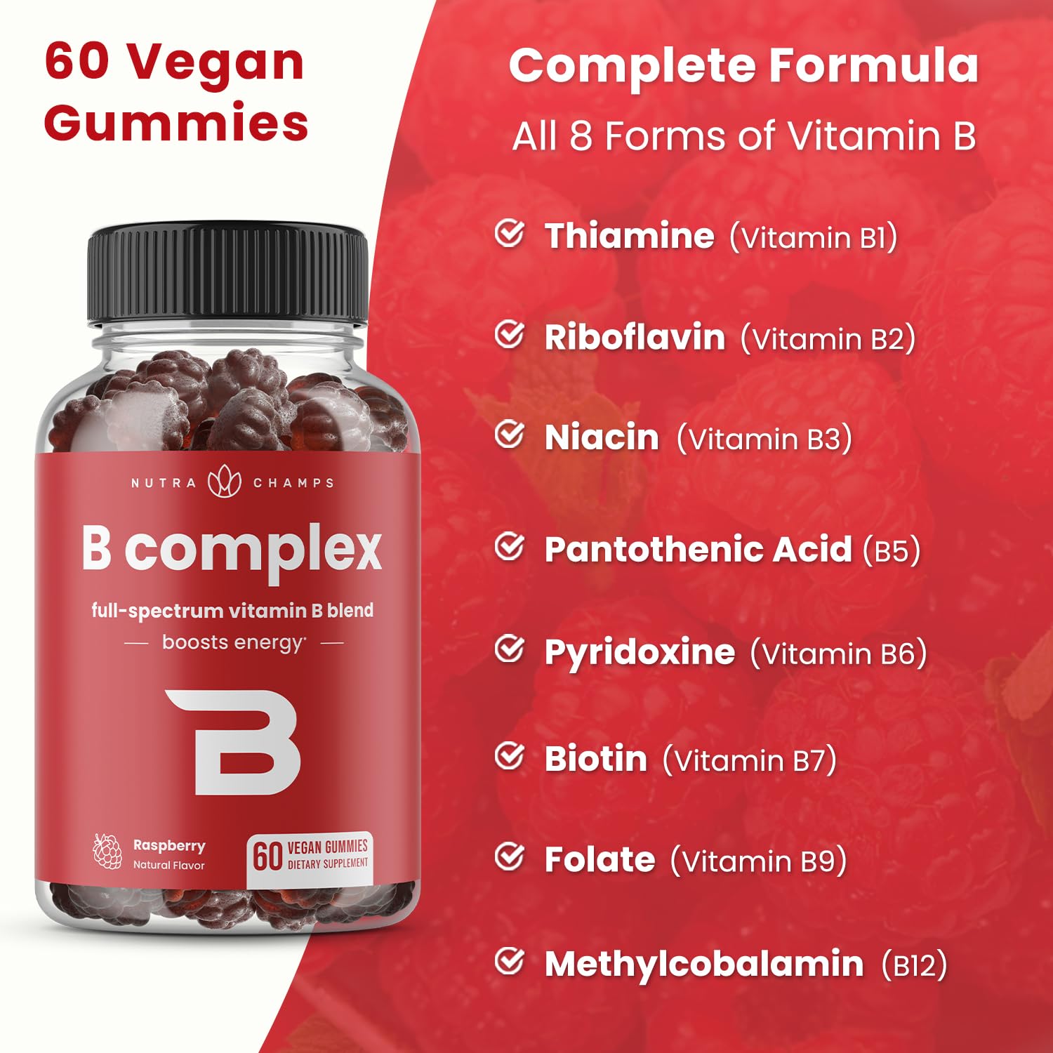 NutraChamps Vitamin B Complex Gummies close-up texture emphasizes soft, chewy consistency.
