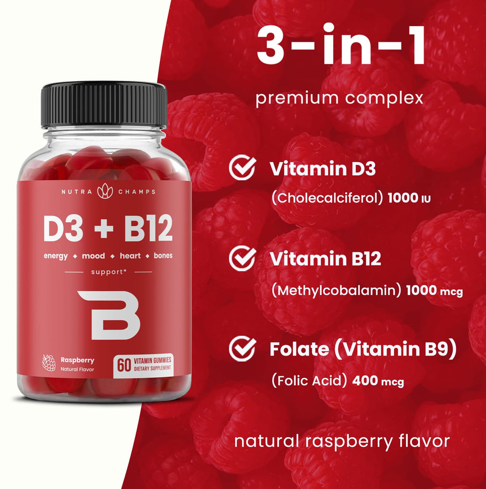 NutraChamps natural berry flavor gummies shown with fresh berries