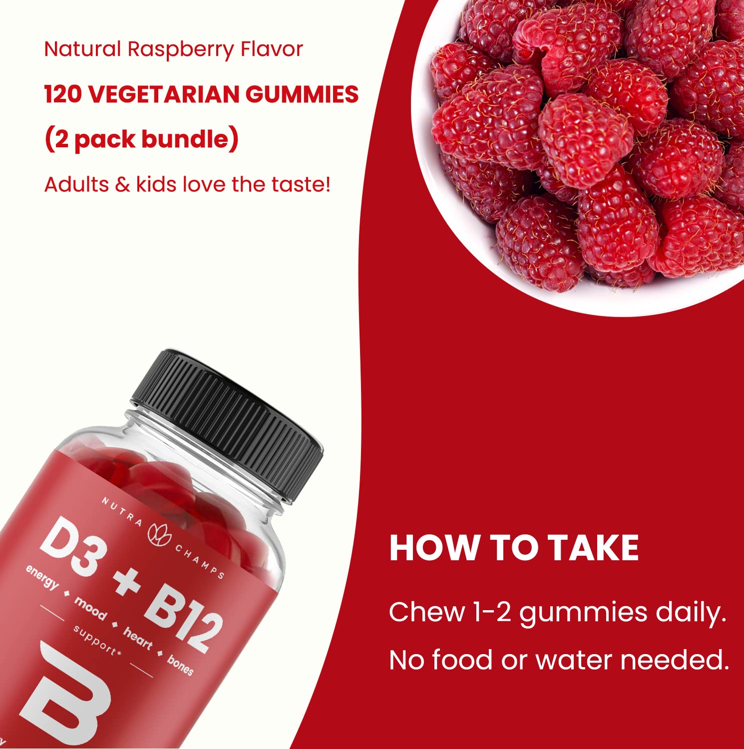 NutraChamps gummies package highlighting non-GMO and gluten-free attributes