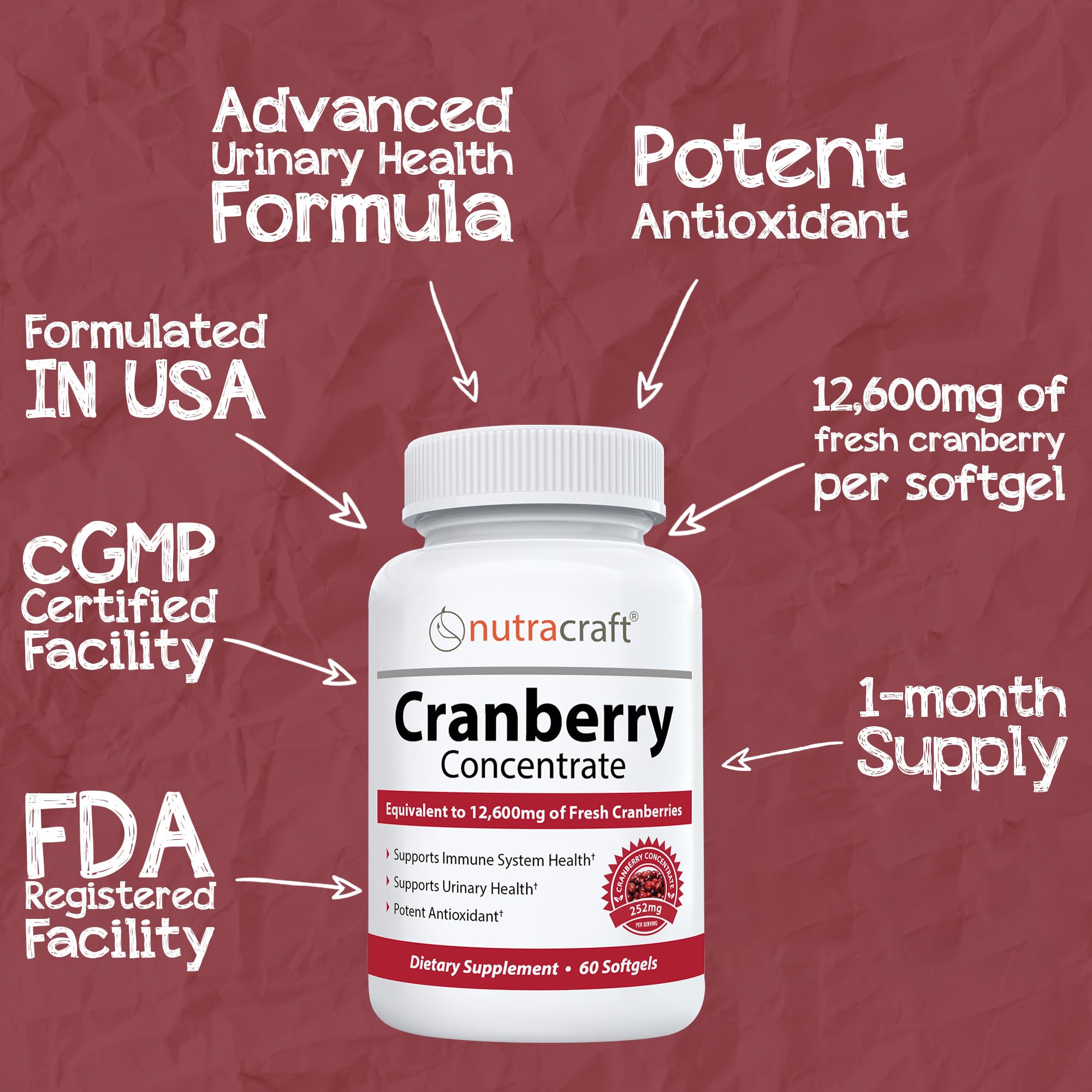 Nutracraft Cranberry Concentrate gel capsule closeup for easy swallowing