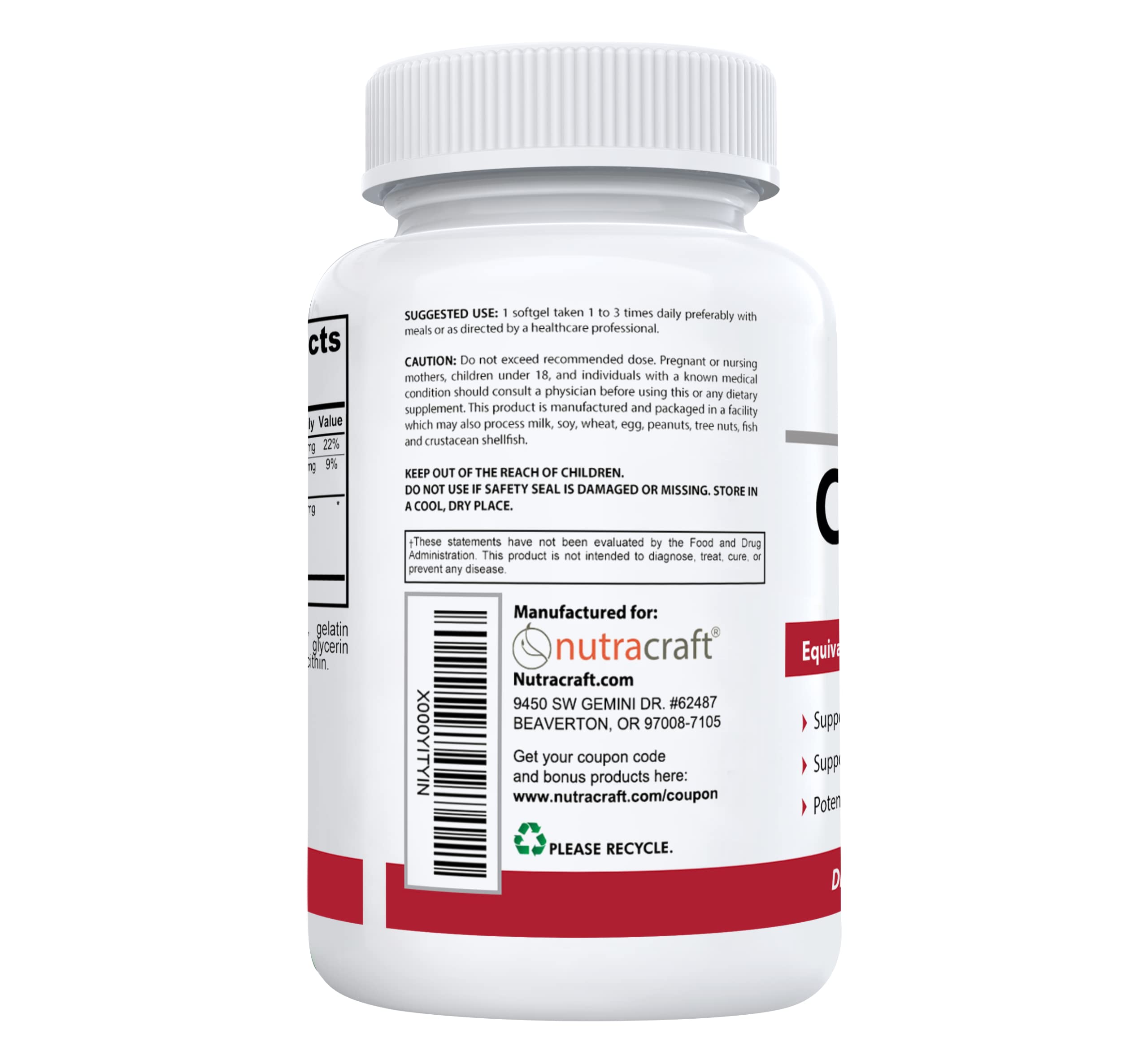 Nutracraft Cranberry Concentrate label detail with ingredients and potency