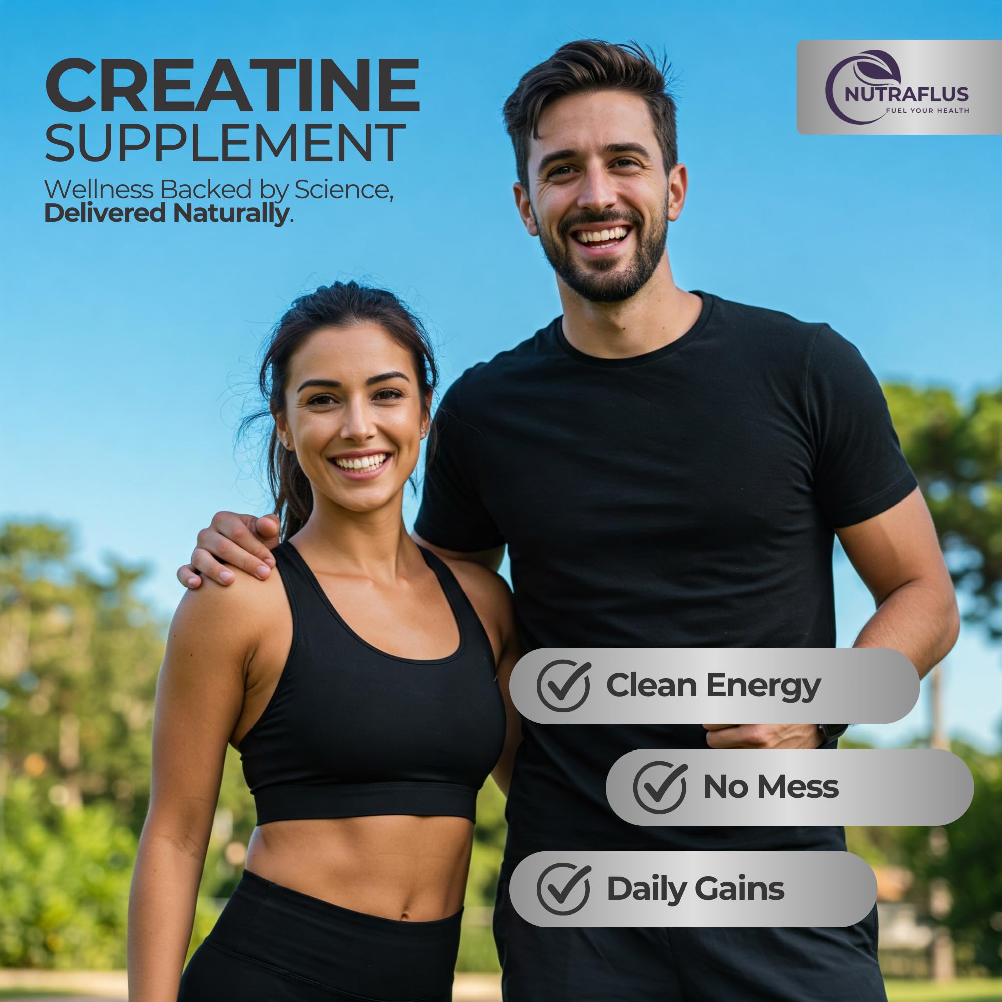 Nutraflus Creatine Monohydrate Gummies gym scene shows on-the-go fueling.
