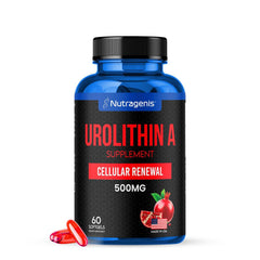 Nutragenis Urolithin A softgel bottle for convenient mitochondrial support and daily vitality.