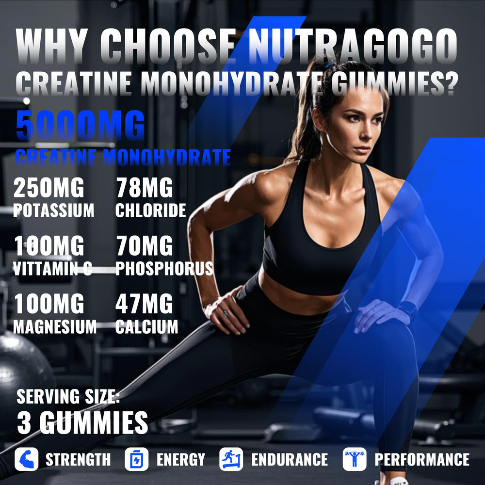 NUTRAGOGO Creatine Monohydrate Gummies Blueberry Chews Closeup shows chewy texture for daily gym sessions.