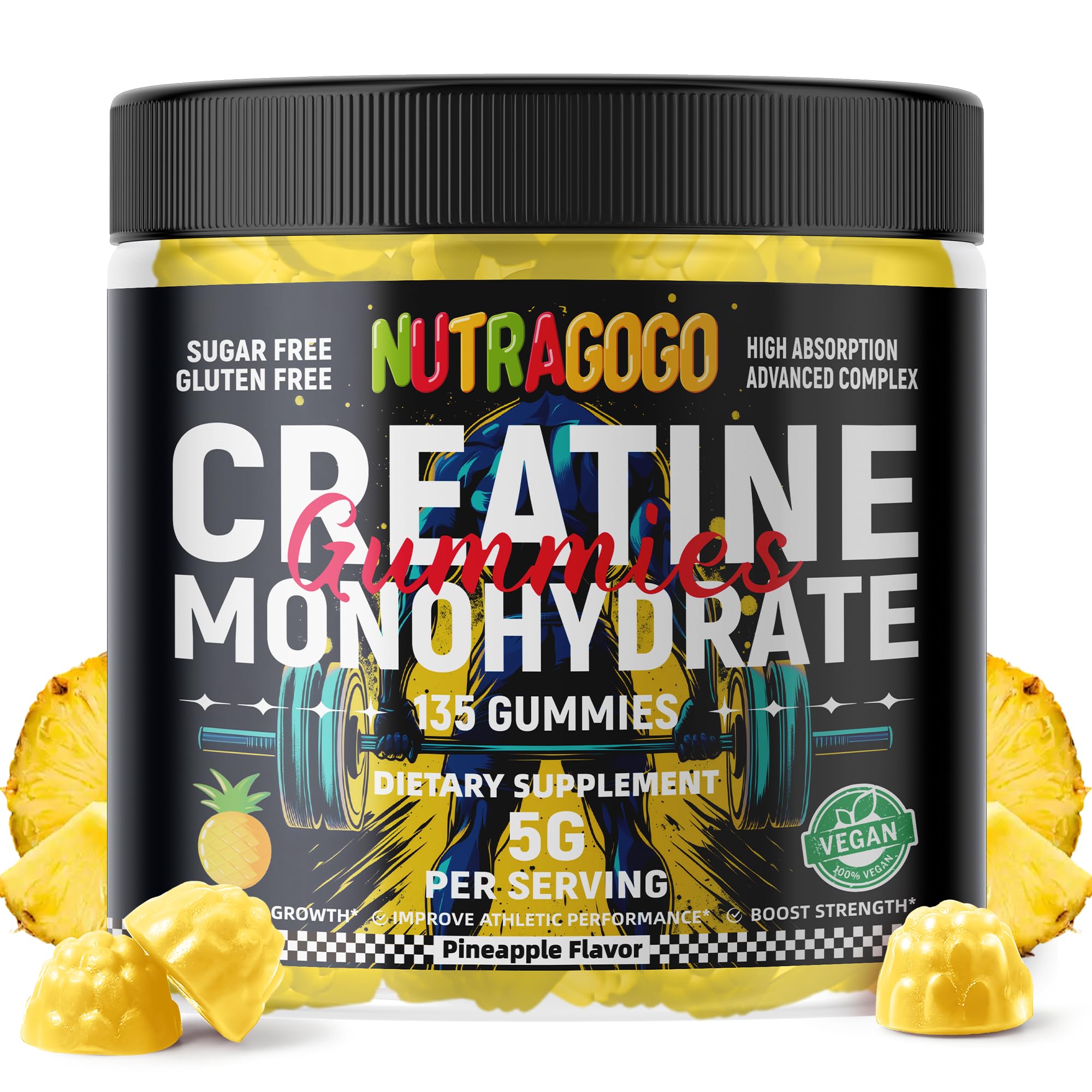 NUTRAGOGO gummies serving scene illustrating 3-piece serving for dosing.