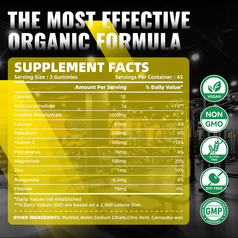 NUTRAGOGO Creatine Monohydrate Gummies jar-front view highlighting vegan sugar-free formula.