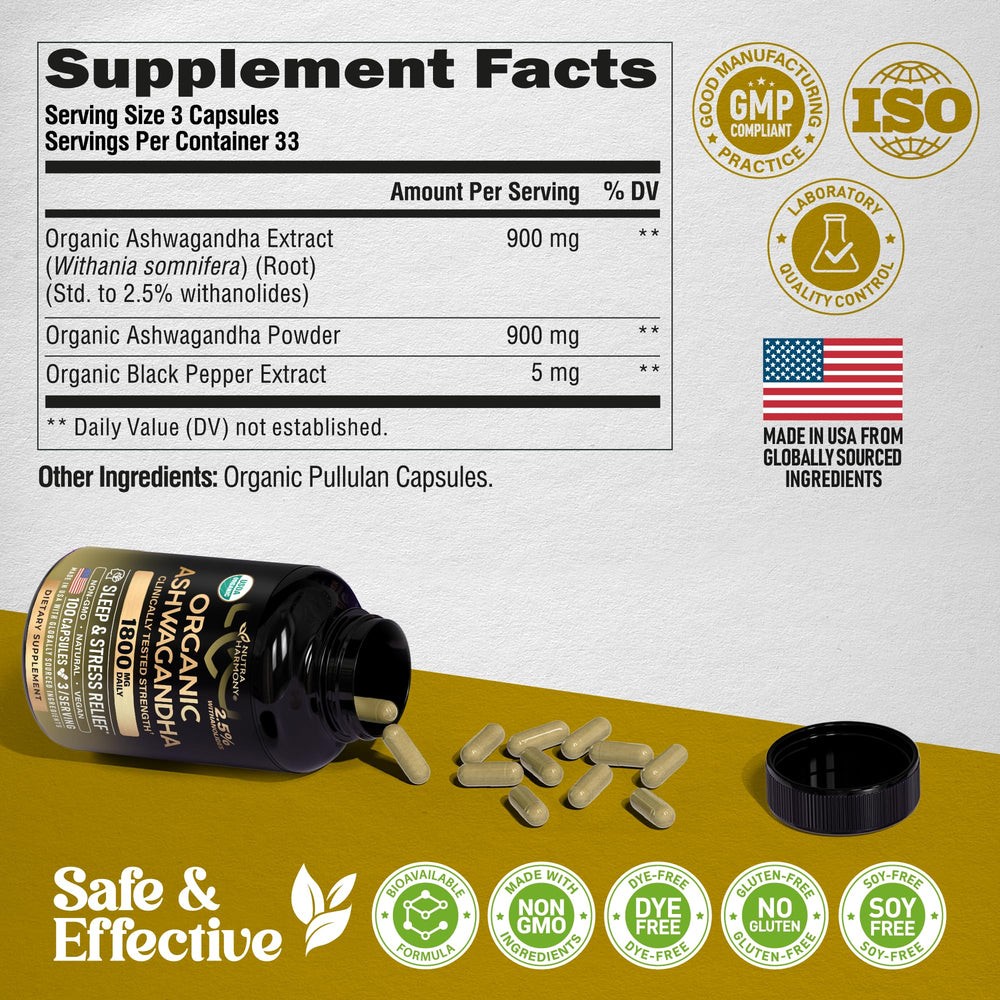 NutraHarmony root powder and extract blend visual conveying stress-relief potential.