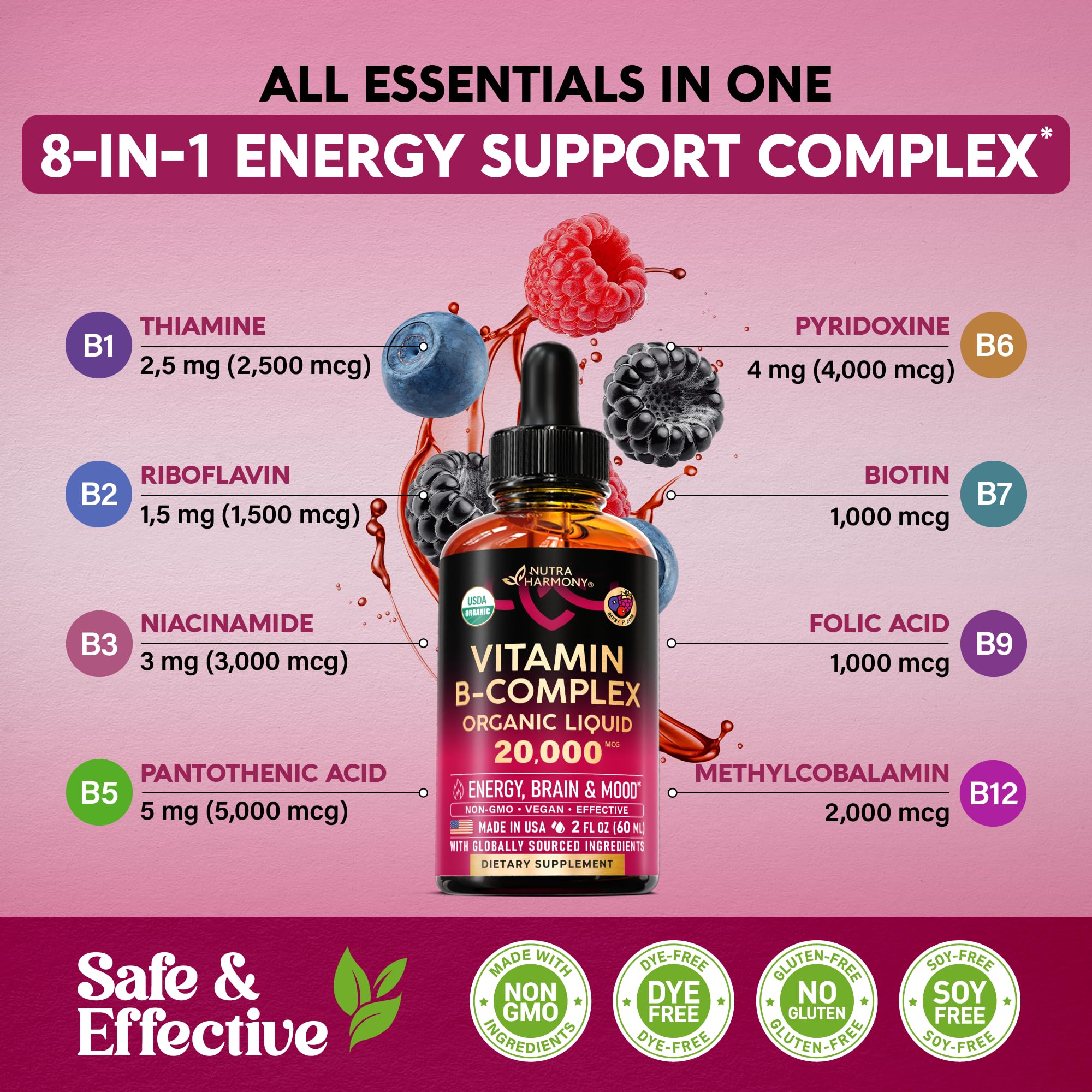 NUTRAHARMONY B Complex Drops dropper-use supports sublingual dosing.