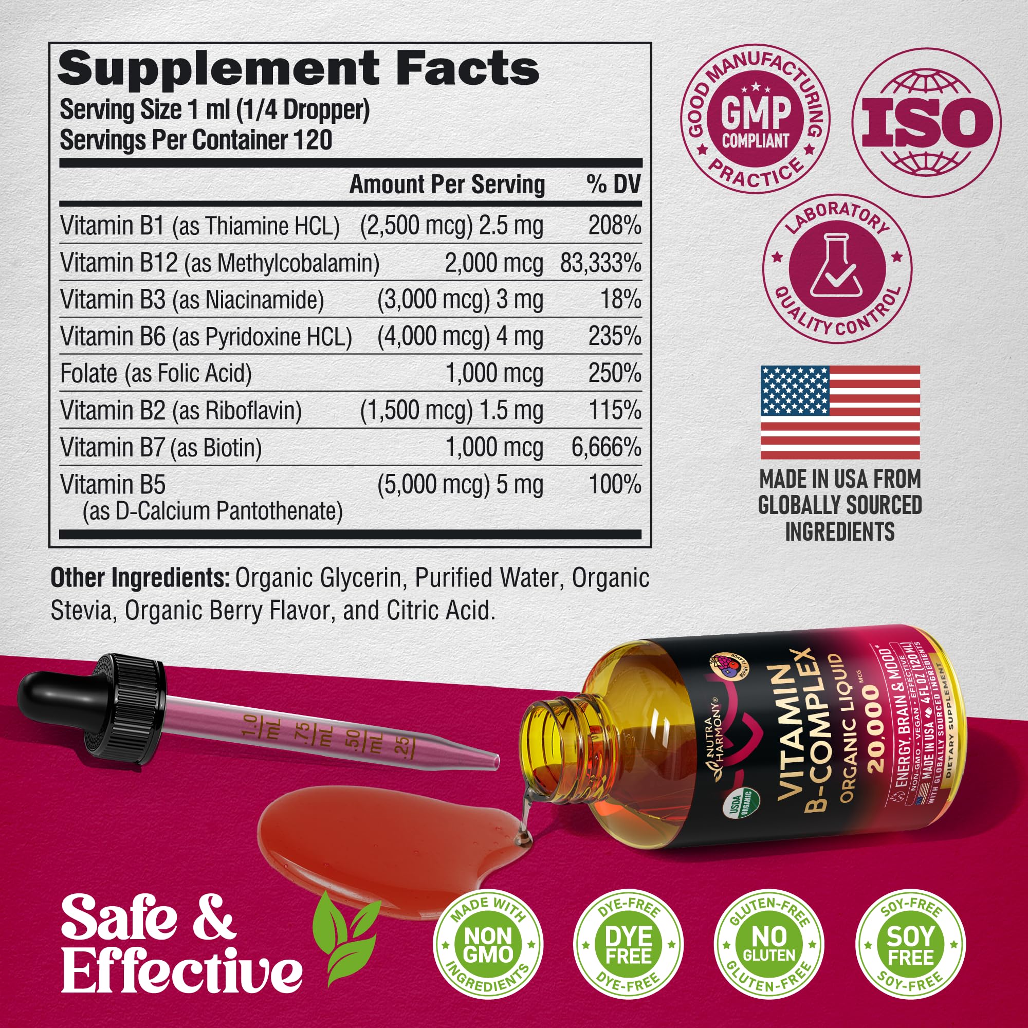 NutraHarmony B Complex Drops non-GMO formula supports clean supplement intake.