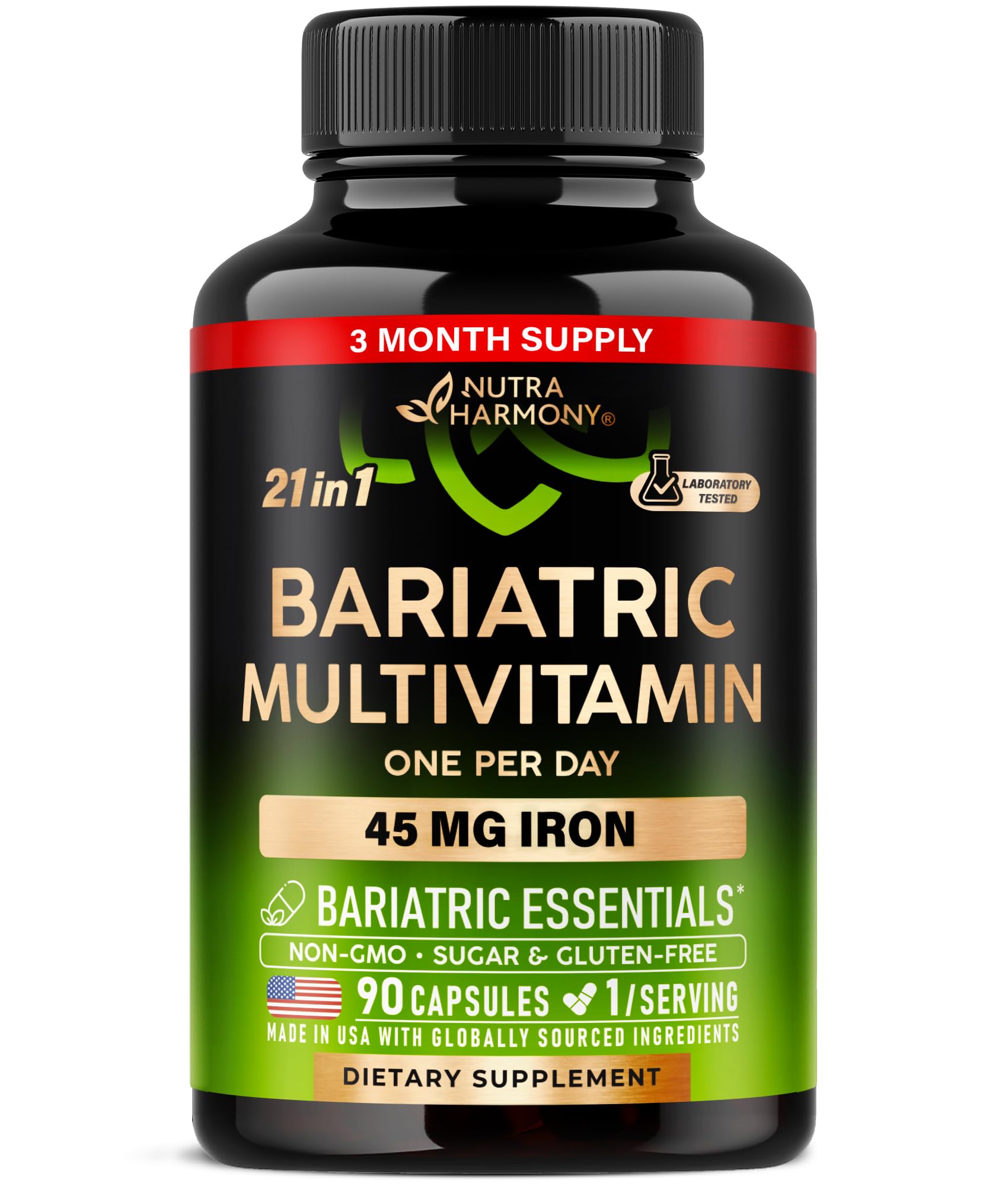NUTRAHARMONY bariatric multivitamin bottle front view for daily use.