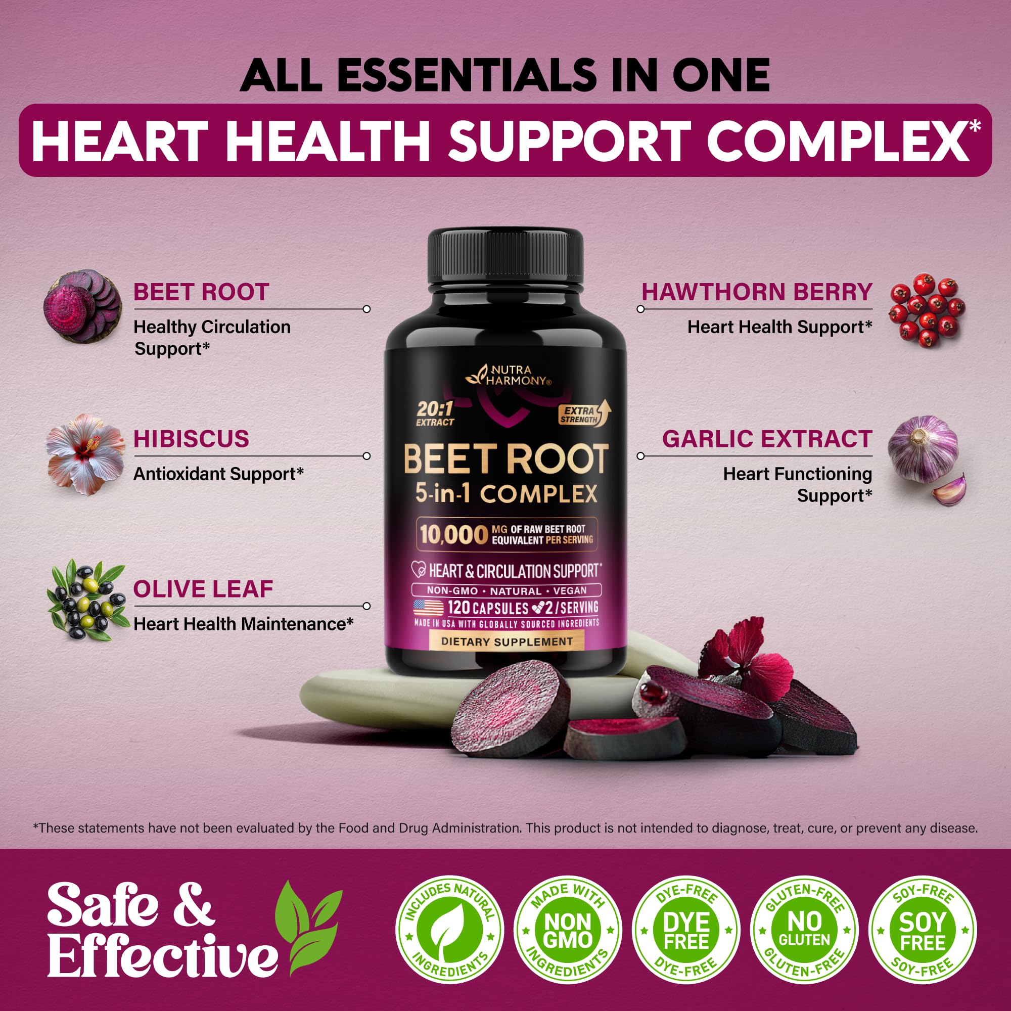 NutraHarmony Beet Root 5-in-1 garlic extract contributes to daily wellness.