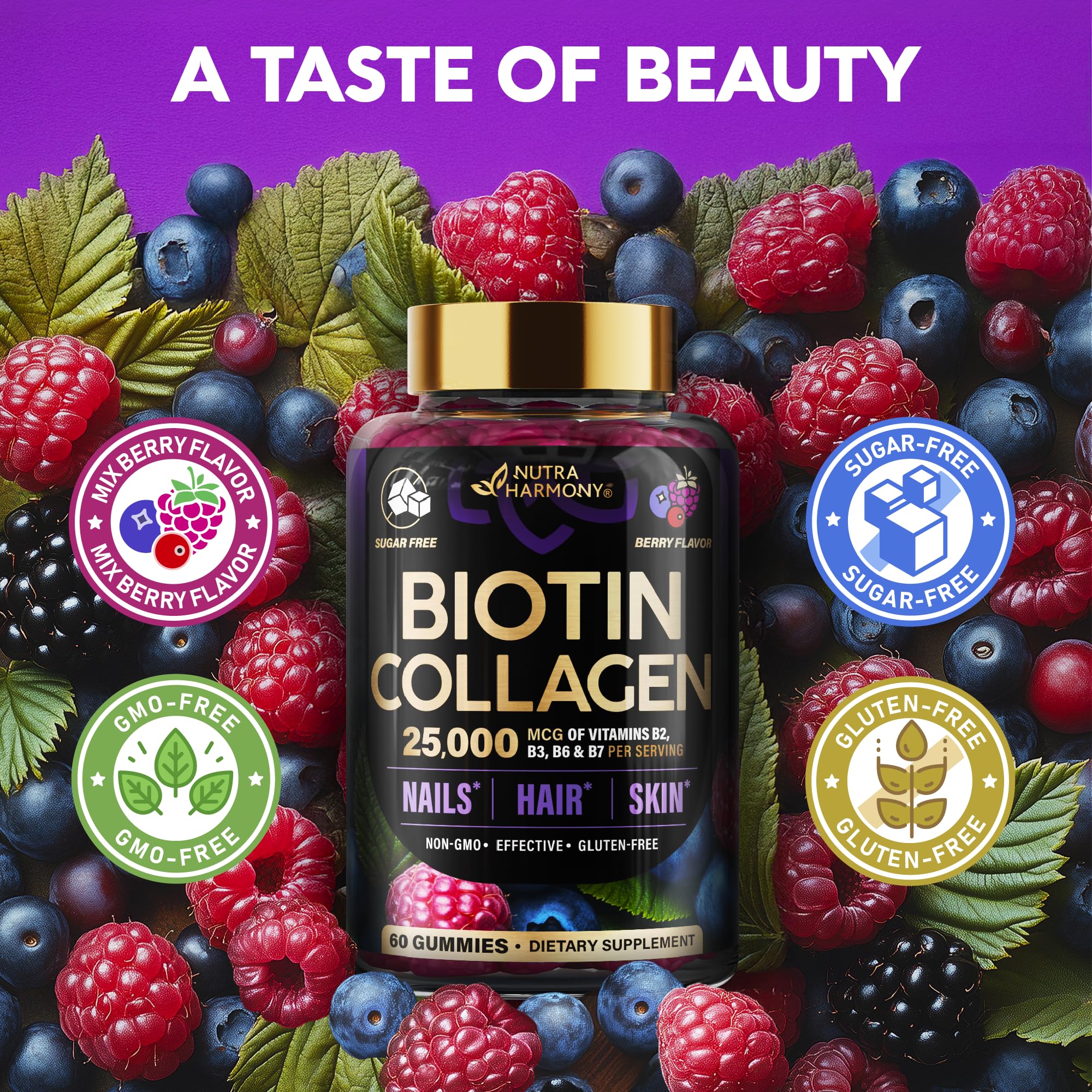 NUTRAHARMONY Biotin Collagen daily-use packaging shot for routine wellness.