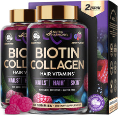 NUTRAHARMONY Biotin Collagen gummies bottle front supports daily beauty routine