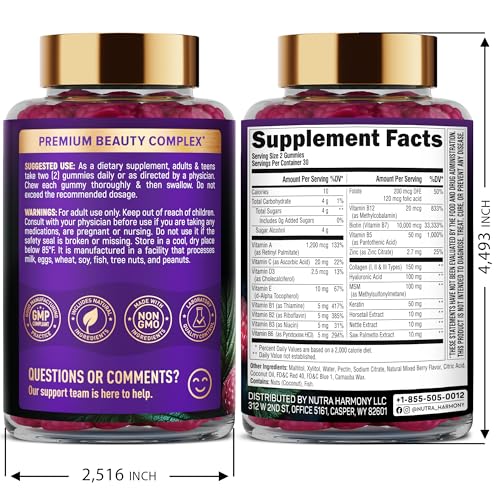 NUTRAHARMONY Biotin Collagen gummies closeup highlighting berry flavor and texture.
