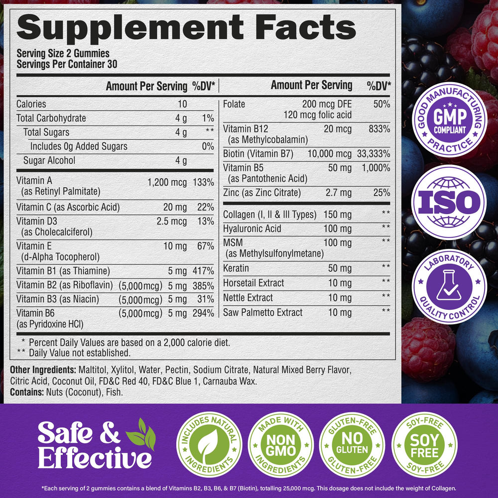 NUTRAHARMONY Biotin Collagen gummies on white background showcase smooth texture.