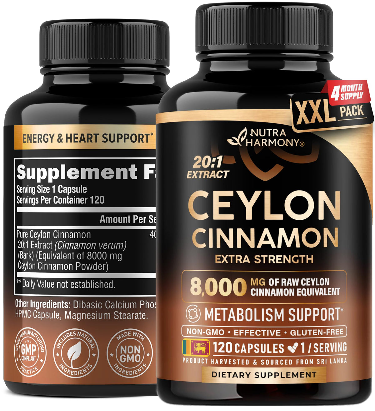 NUTRAHARMONY Ceylon Cinnamon capsules bottle for daily metabolism support