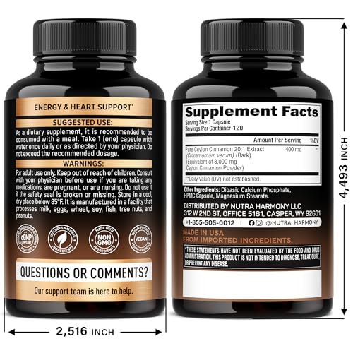 NUTRAHARMONY Ceylon Cinnamon capsules closeup showing premium quality capsules