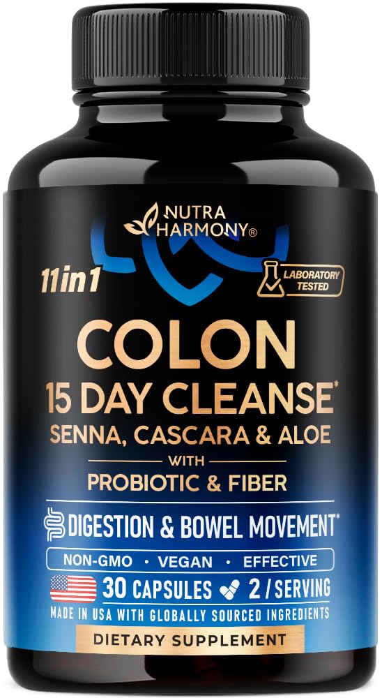 NutraHarmony Colon Cleanse bottle, ready for a gentle 15-day detox routine.