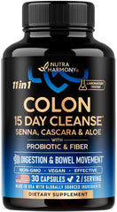 NutraHarmony Colon Cleanse bottle, ready for a gentle 15-day detox routine.