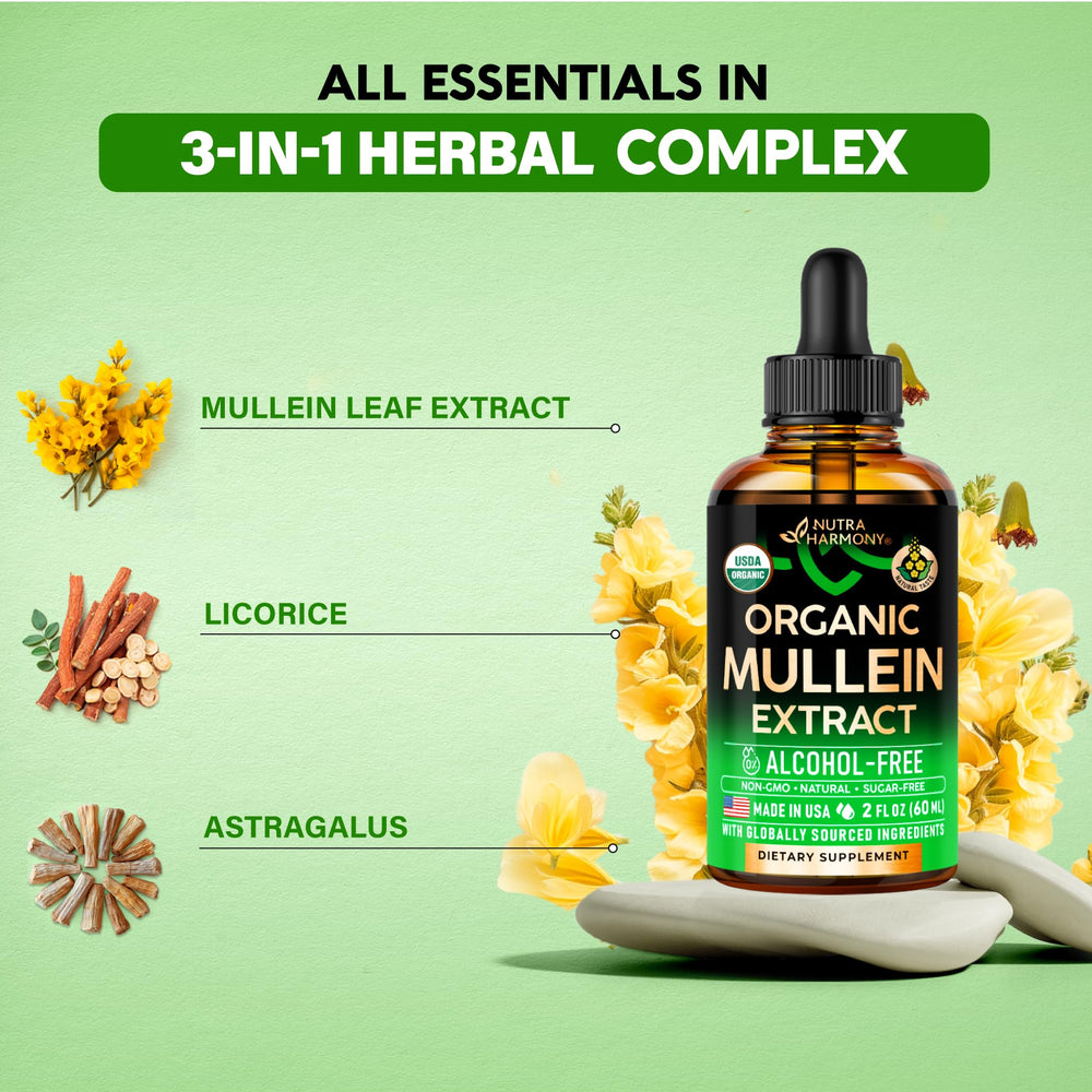 Closeup of dropper delivering a precise dose of mullein drops