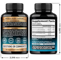 NUTRAHARMONY GABA L-Theanine 900 mg bottle side label highlights purity and vegan formula.