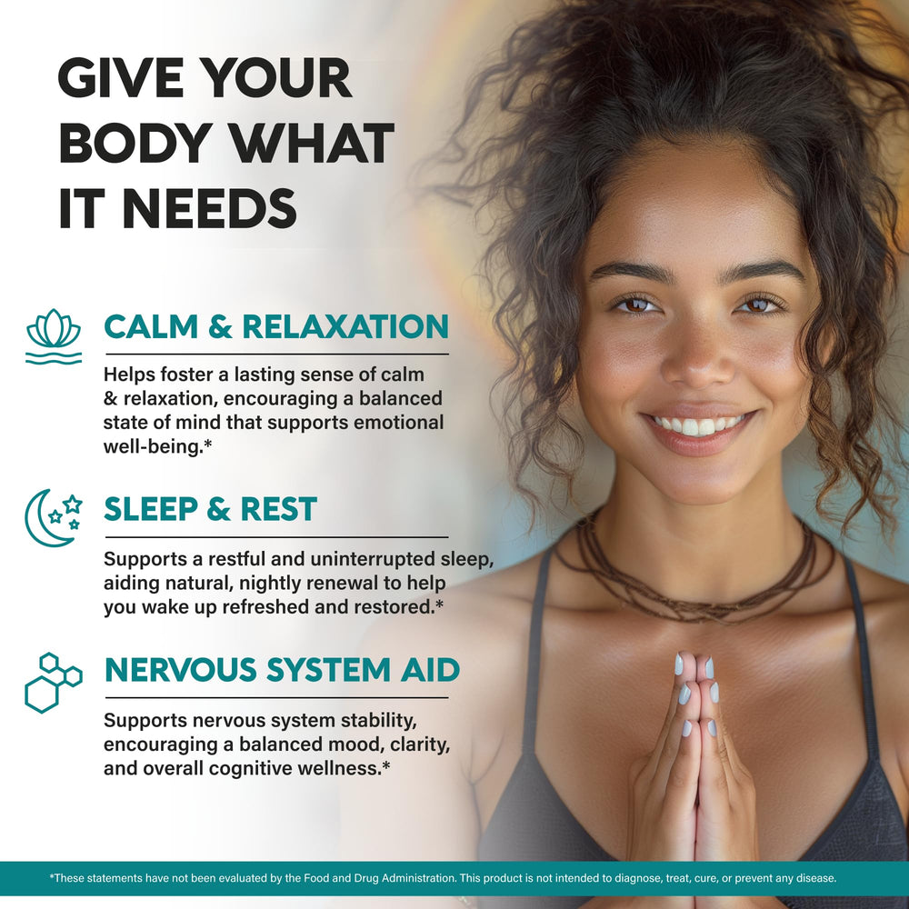 NUTRAHARMONY GABA L-Theanine ingredients panel highlights high-potency blend.