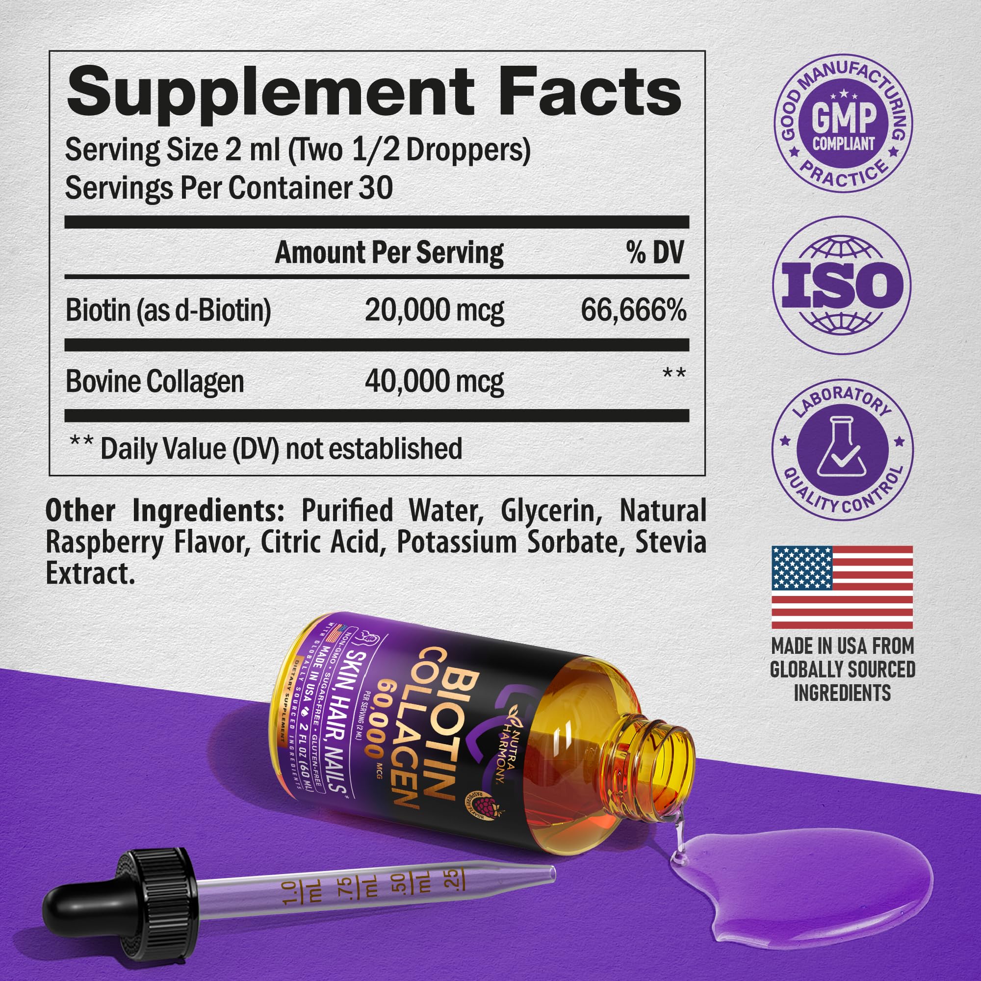 NutraHarmony visual emphasizes benefits for hair, nails, and skin.