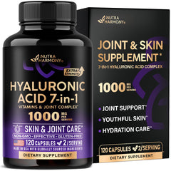 NutraHarmony Hyaluronic Acid Capsules bottle – hydration-focused supplement for skin and joints.