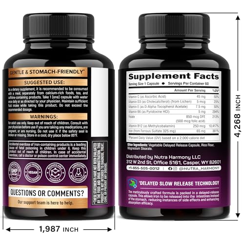 NutraHarmony iron 65mg capsules pack on a clean surface for easy daily use.