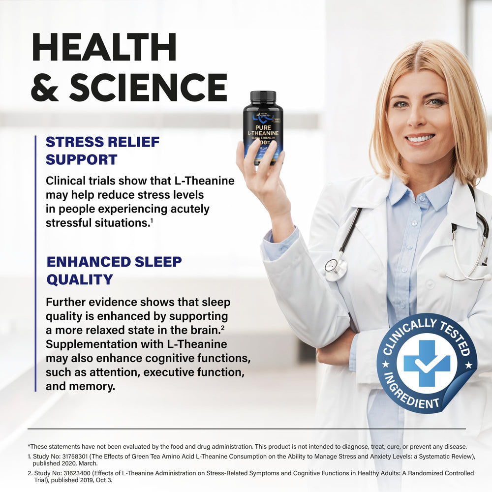 NUTRAHARMONY L-Theanine stress-relief visuals suggest calm moments.