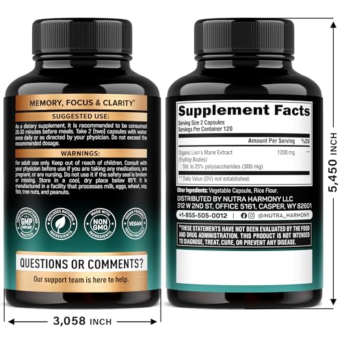 NUTRAHARMONY Lions Mane capsules 240-count packaging highlights daily convenience.