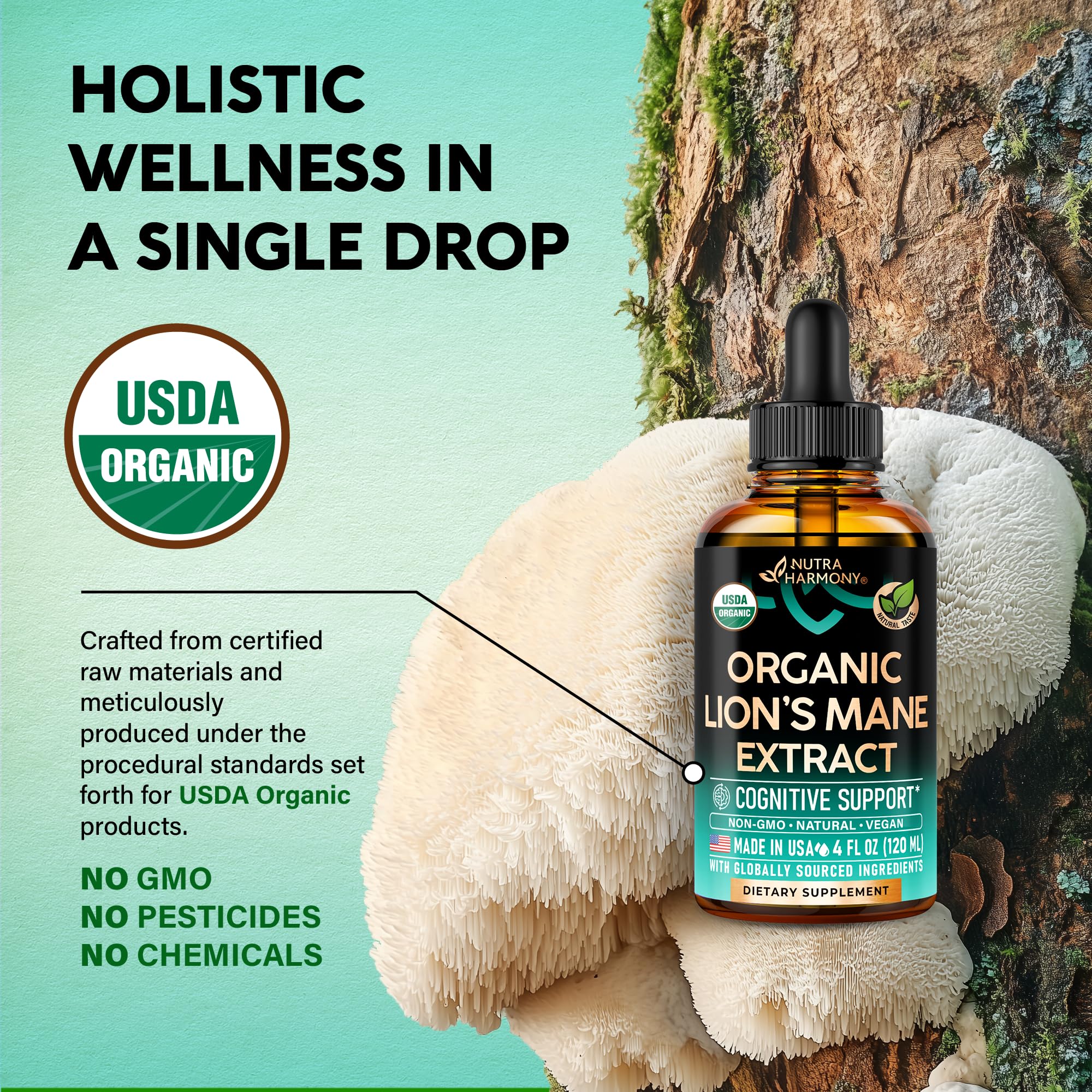 NutraHarmony USA stamp signals trusted manufacturing standards.