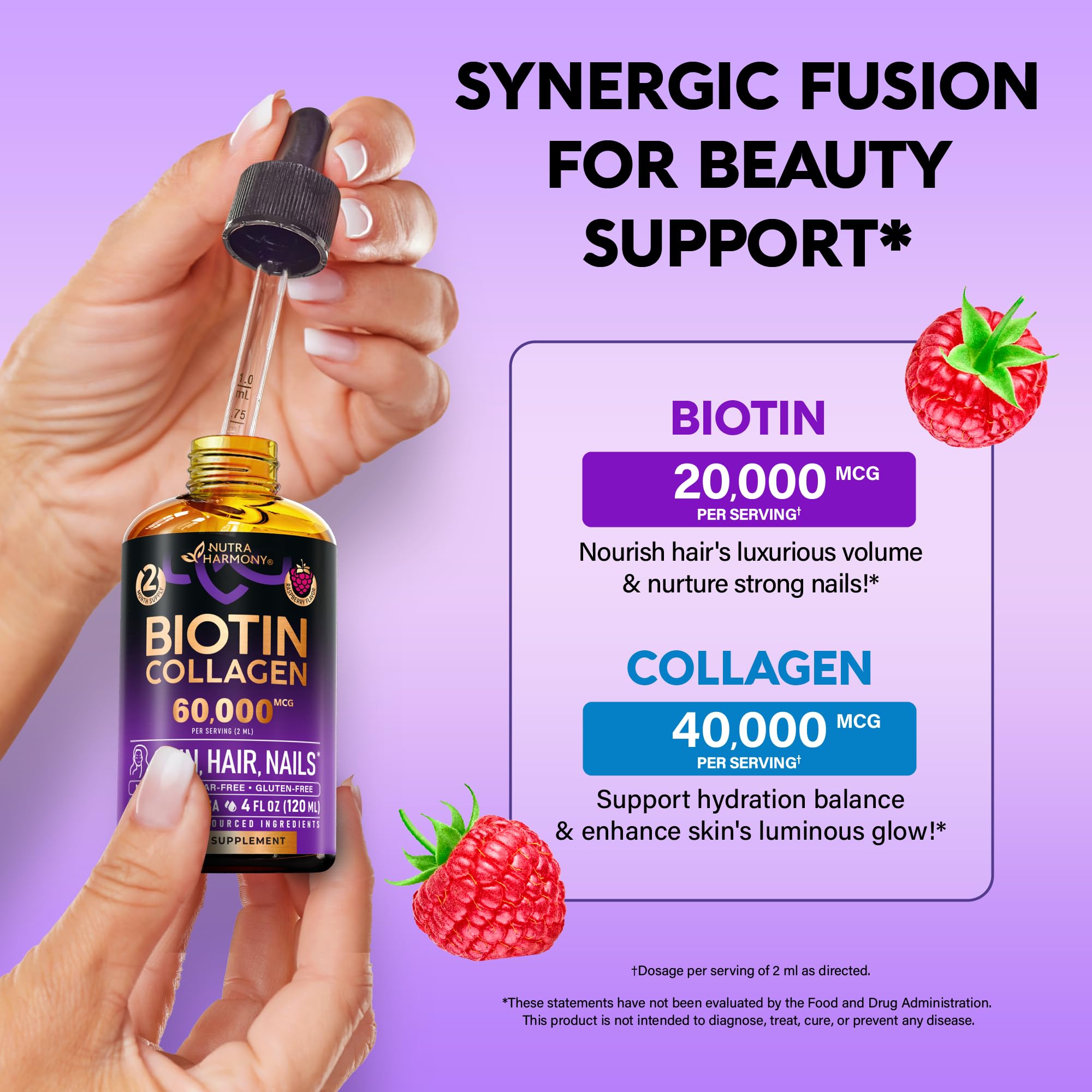 NutraHarmony glass with drops demonstrating convenient dosing