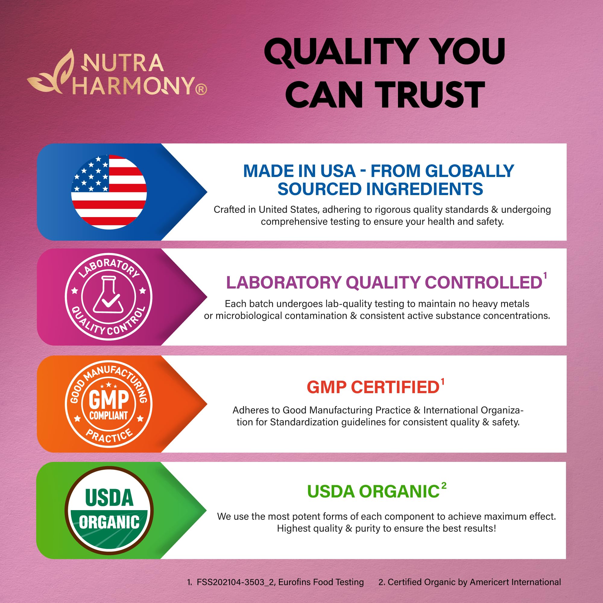NutraHarmony 4 oz packaging highlights organic and sugar-free features.