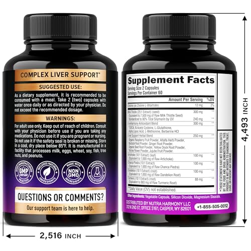NUTRAHARMONY Liver Cleanse bottle label close-up highlighting key ingredients.