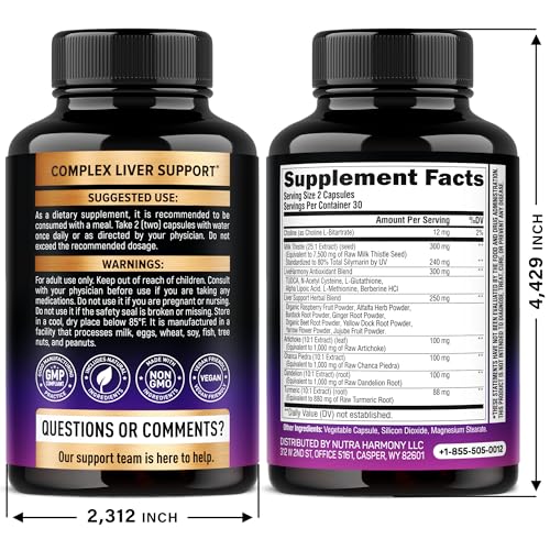 NUTRAHARMONY Liver Cleanse capsules close-up highlights milk thistle for detox support.