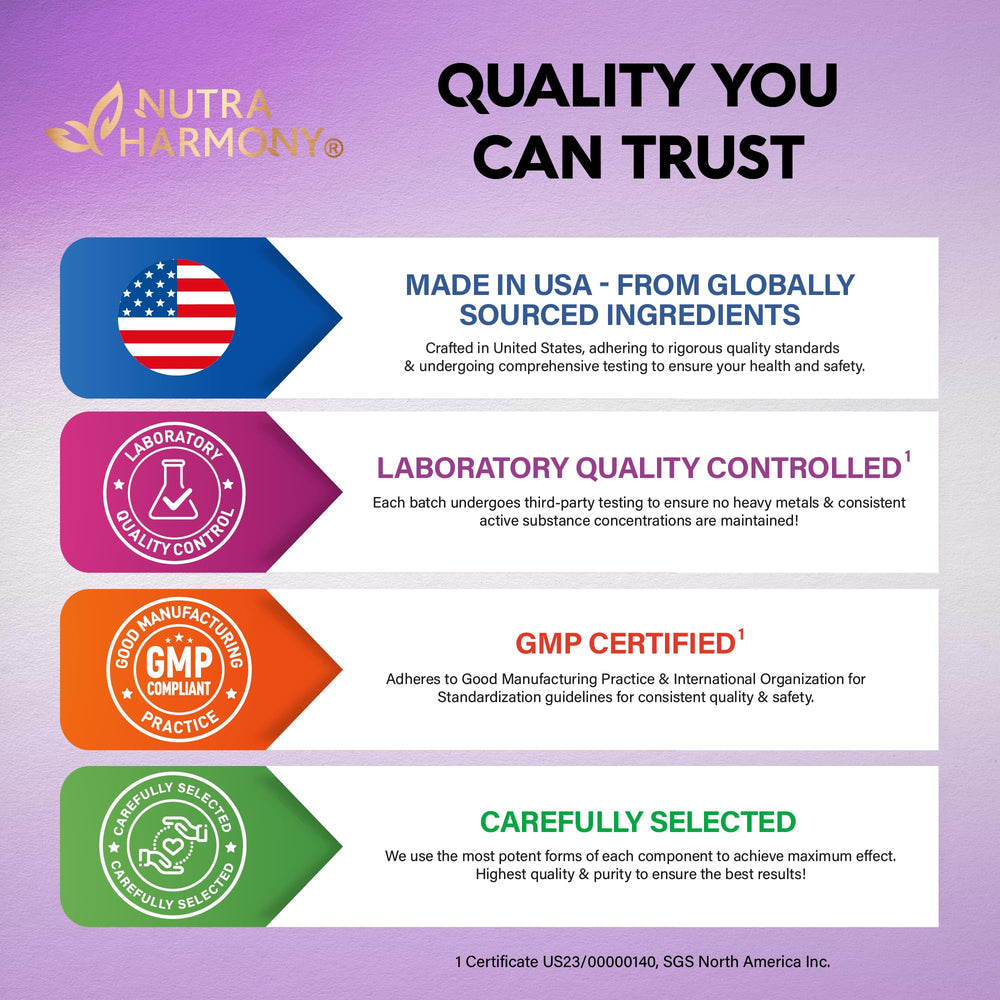 NUTRAHARMONY bottle shown with a glass of water for daily use.